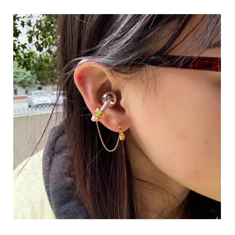 Catenella per auricolari in stile indiano, compatibile con auricolari Huawei, orecchini dorati anti-smarrimento e cinturino multiuso da donna.