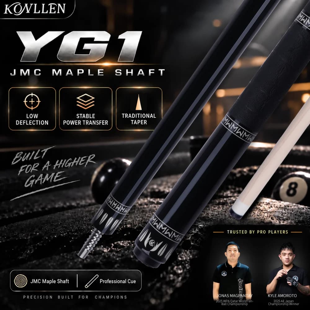 KONLLEN YG1 Pool Cue Stick 148cm JMC Tech Maple Shaft 12mm Tip Titanium Alloy Joint Anti-slip Cowhide Grip