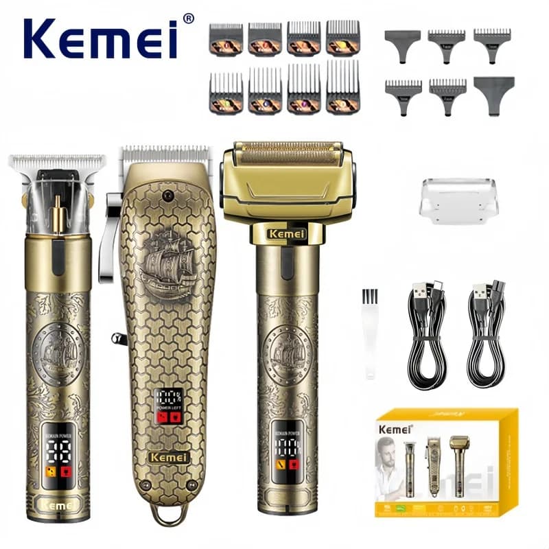 Kemei KM-8542 Professional haircut kit, rechargeable wireless haircuts via USB, men's grooming cutter