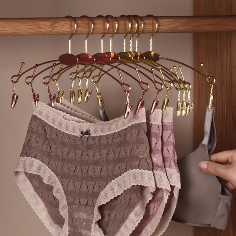 10-20 pieces gilded clothes hanger, metal durable fashion underwear hangers with dressing bra clip, home socks white