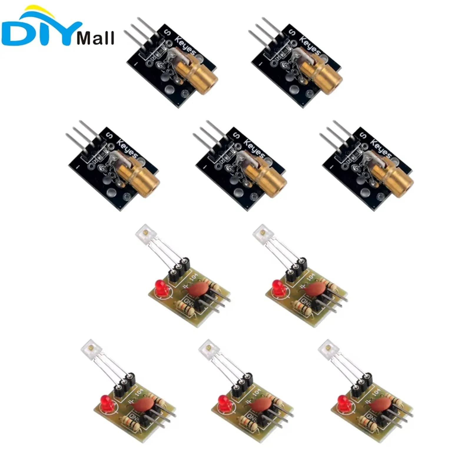 Kit moduli trasmettitore e ricevitore laser Keyes 5V (5 pezzi + 5 pezzi) per Arduino con portata di ambiente scuro di 1200 m