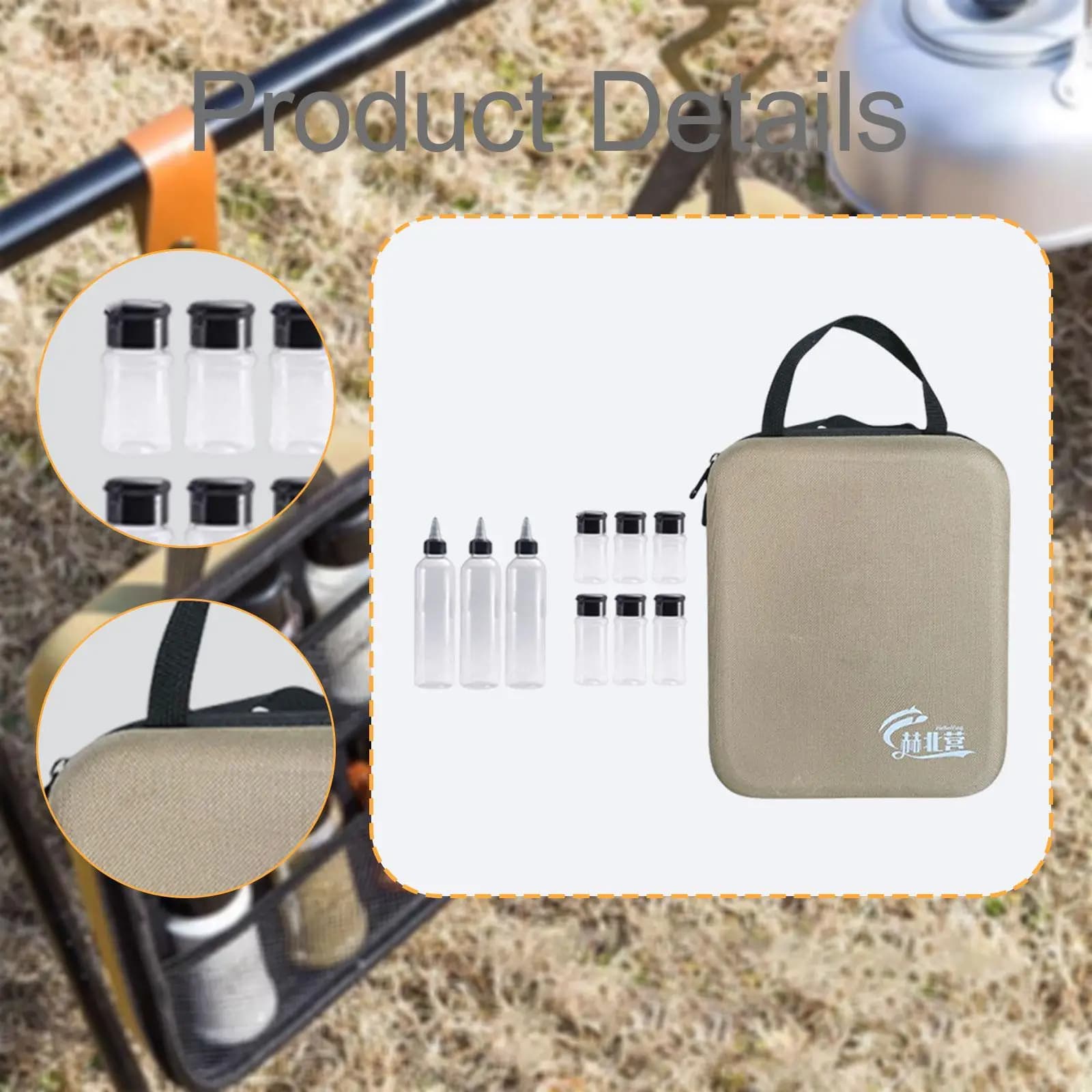 Kit di Spezie da Campeggio in Custodia EVA, Set di 9 Contenitori Portatili per Picnic, Accessori per Cucina da Campeggio e Barbecue