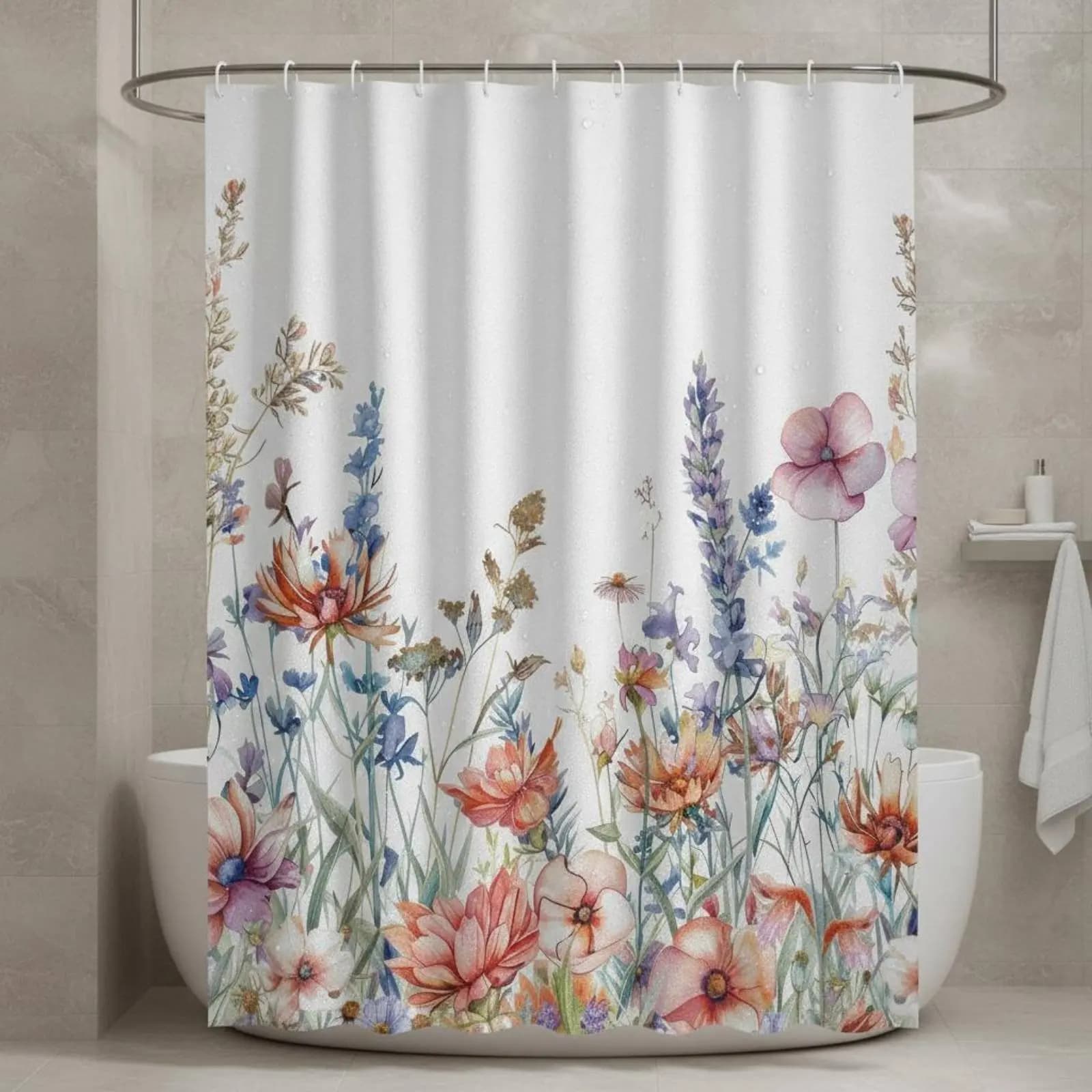 Tenda da Doccia Floreale Impermeabile, Tenda da Bagno con Stampa Floreale, Facile da Pulire e ad Asciugatura Rapida