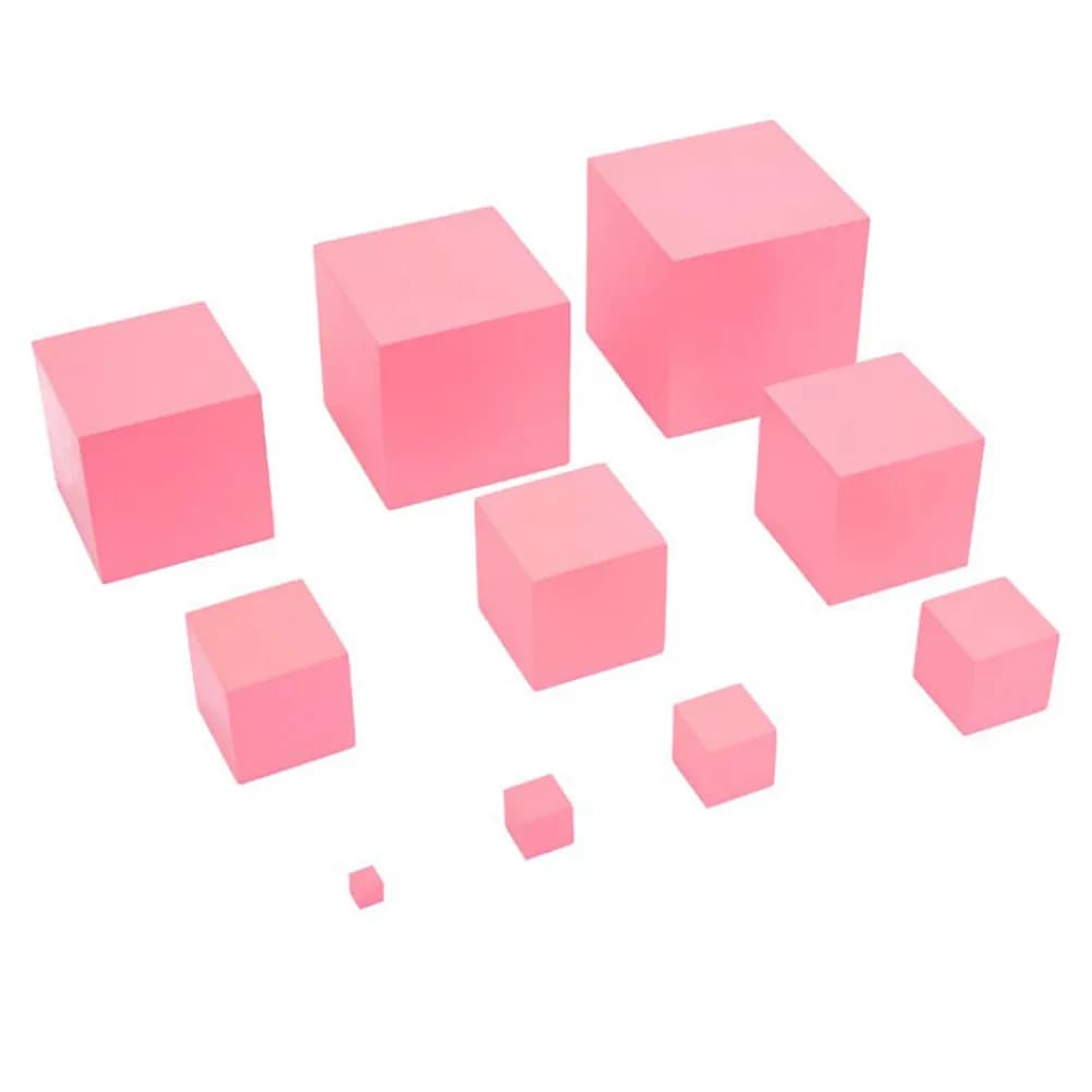 Blocchi di Costruzione in Legno Rosa Montessori, Strumento di Apprendimento Prescolare per la Discriminazione Visiva delle Dimensioni, Sistema Decimale e Volume