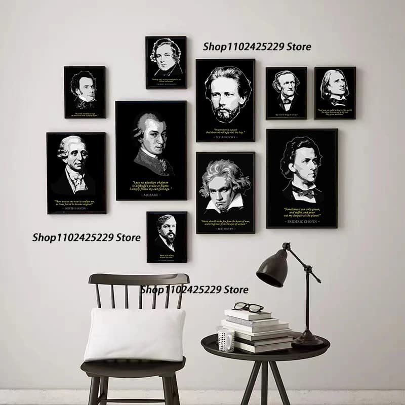 World Famous Pianists Portraits Poster Canvas Printing Pianist Quotes Wall Decor Beethoven Chopin Mozart Pianist Wall Decoration