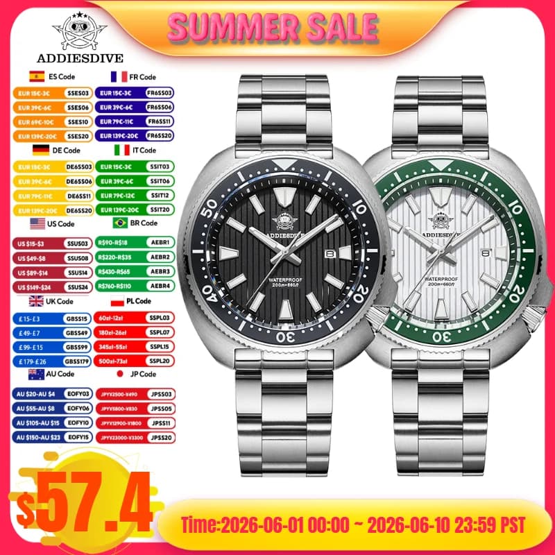 ADDIESDIVE Top Orologio da uomo Vetro zaffiro Abalone Orologio subacqueo AD2507 200m Orologio al quarzo impermeabile Acciaio inossidabile 316L reloj hombre