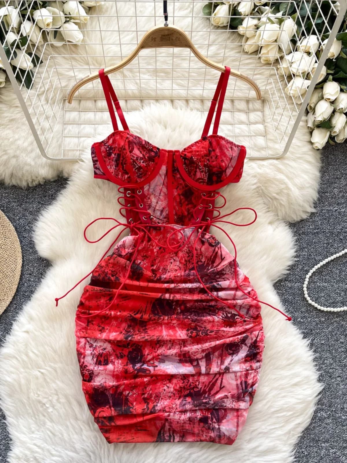 Summer Hollow out Ruffle Strapless Dress Women's Skirt Hot Girl Design Korean Style Commute Pure Desire Short Dress