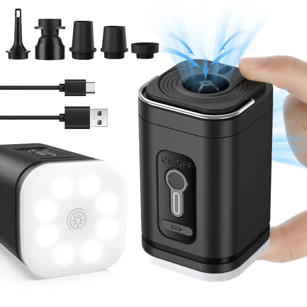 Mini pompa d'aria senza fili con 5 ugelli luce da campeggio 2400mAh USB ricaricabile gonfiabile anello per nuoto galleggiante materasso ad aria