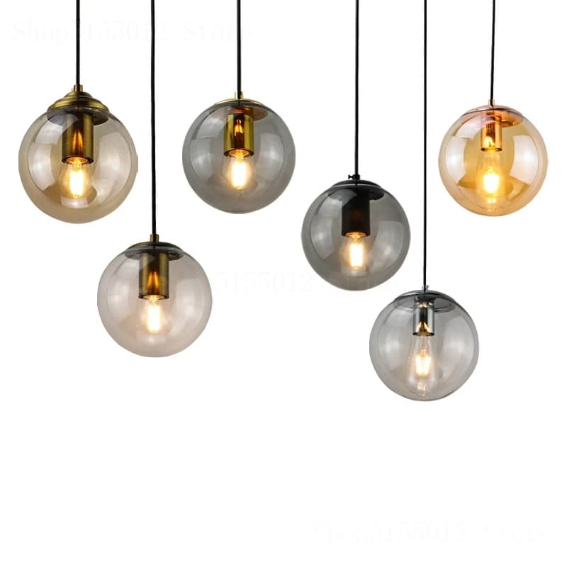 Smoky Gray Glass Lampshade Pendant Lights for Dining Room Bedroom Decoration Lighting Glass Ball Hanging Light E27 Pendant Lamp