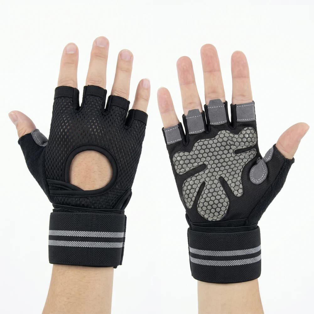 Weightlifting Gloves with Wrist Wrap Microfiber Anti-Slip Half Finger Gym Training Workout Fitness Gloves for Men Women