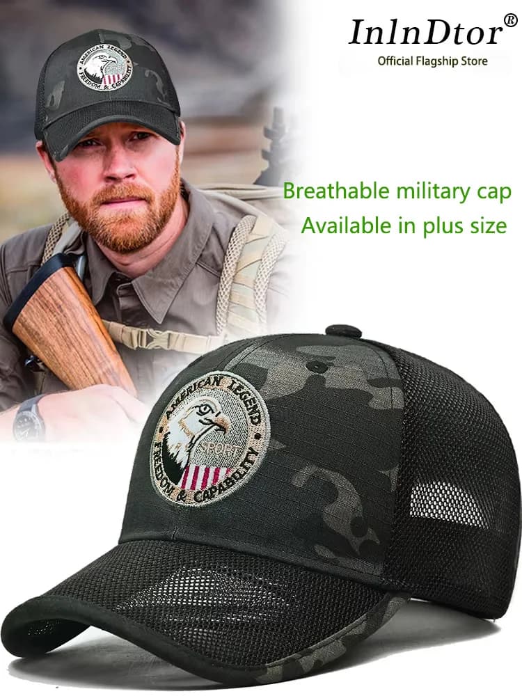 InlnDtor Outdoor Special Forces Large size hat men's summer thin style baseball cap eagle Head embroidered camouflage visor hat