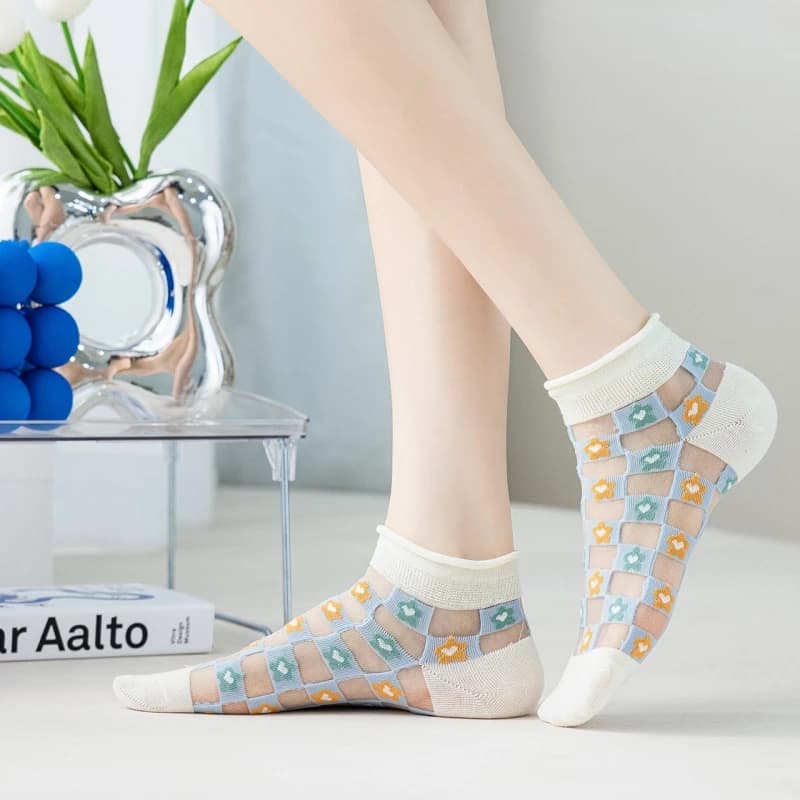 Nuovi 5 Paia di Calzini Estivi Coreani da Donna 2026, Calzini Sexy Trasparenti in Pizzo alla Moda, Calzini in Cotone con Stampa per Donna, Calzini alla Caviglia Femminili