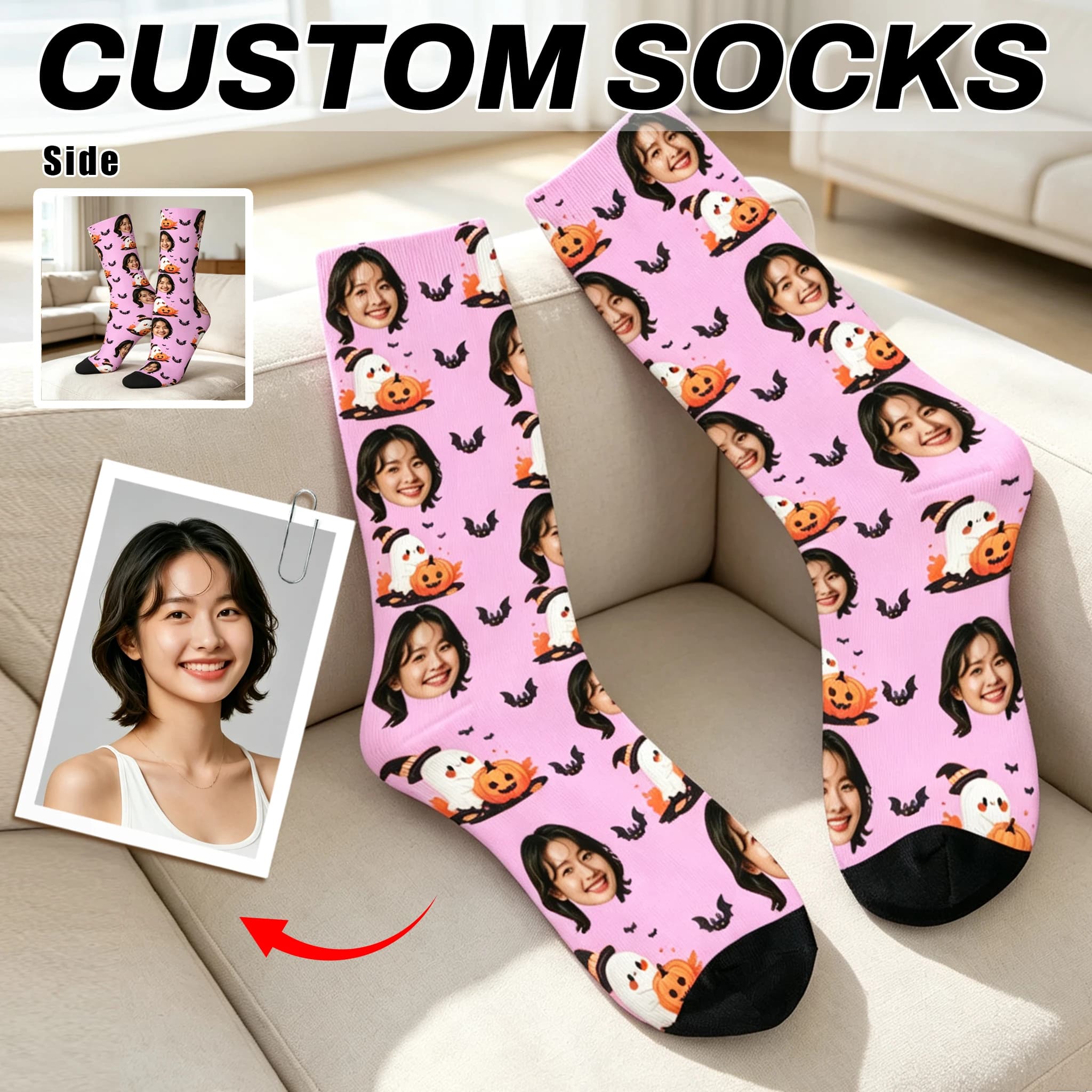 Halloween Custom Face Socks Personalized Photo Socks Customizable Funny Socks with Your Picture AvailableUnique Gift for Couple