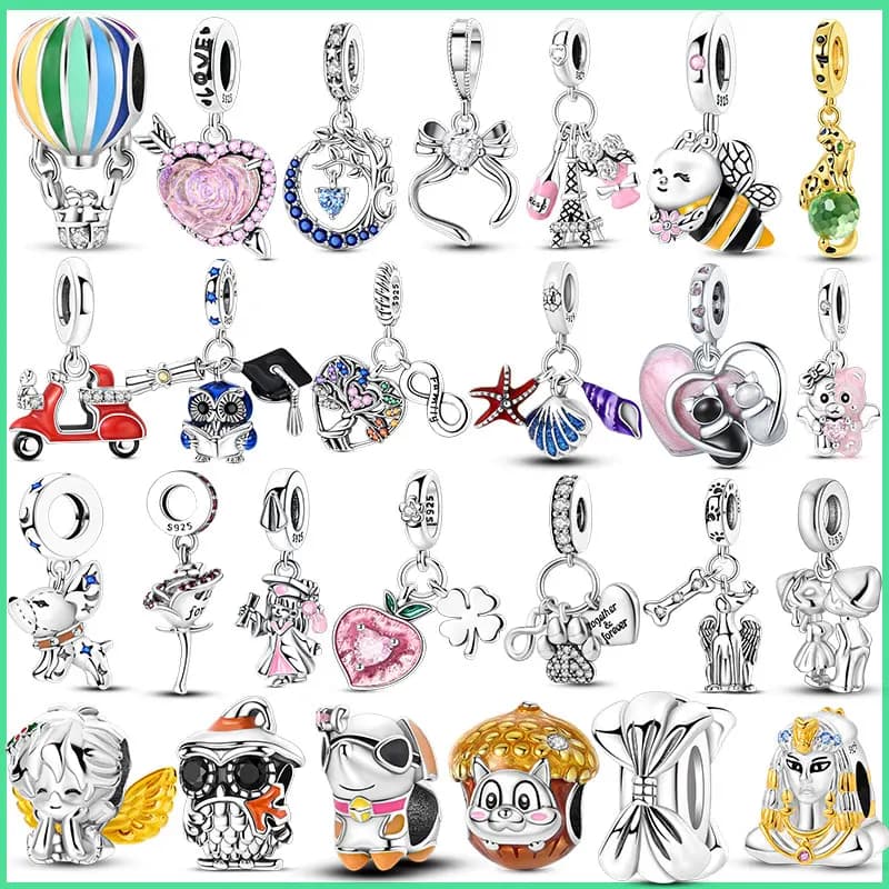 Ciondoli e Perline in Argento Sterling 925 con design Freccia, Piercing, Rosa, Luna, Albero, Mongolfiera, compatibili con Braccialetti Fai da Te e Gioielli Raffinati