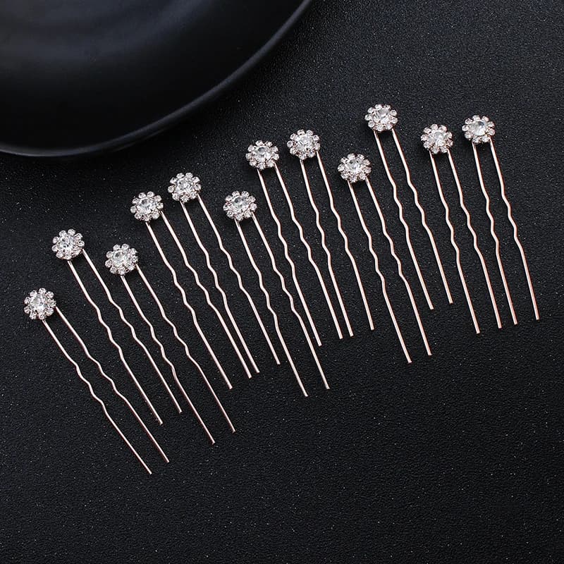 12PK/Set fashion rhinestones flower cute fork jewelry elegant hair accessories fork headdress party for women
