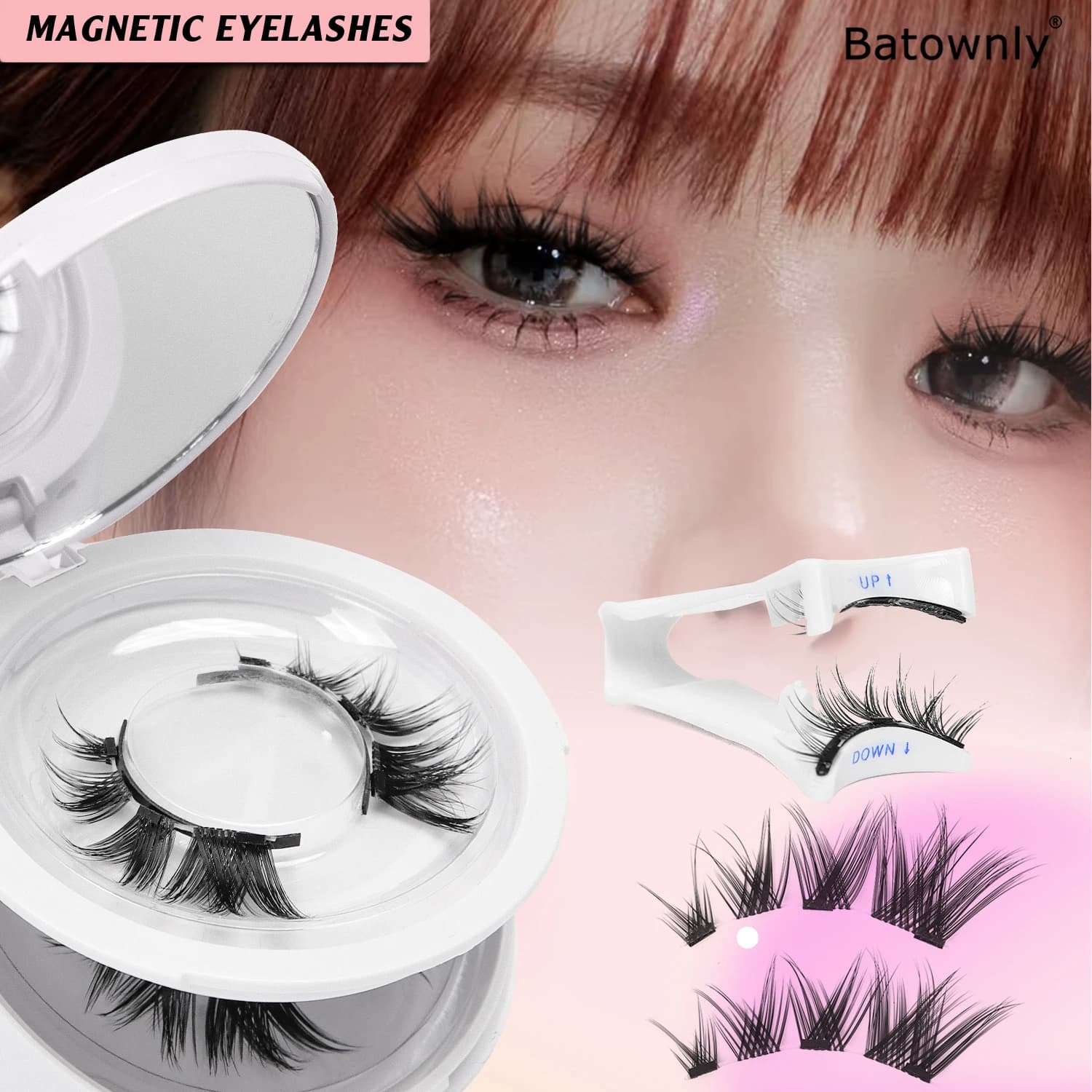 2 Pairs of Magnetic Segmented Cat-Eye False Eyelashes, Photogenic Style with Elongated Outer Corners, Magnetic Eyelash Set, Waterproof, No Glue Needed, Comes with Mirror and Tweezers, Easy to Carry, Reusable, Curls and Enlarges the Eyes