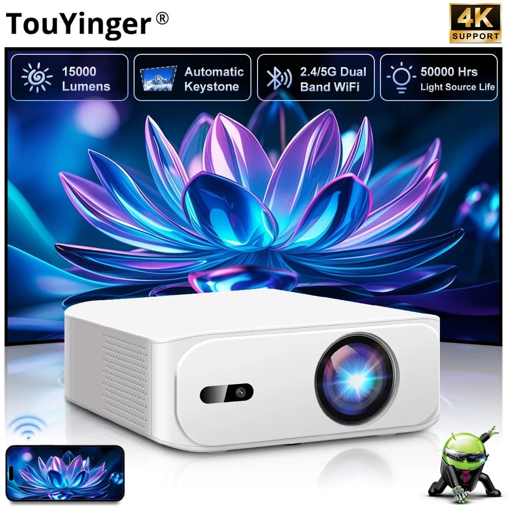 Touyinger L9 Proiettore portatile Full HD 800 ANSI Lumen Breve Raggio 4K Decodifica Android Smart TV Video Home Theater Mini Beam