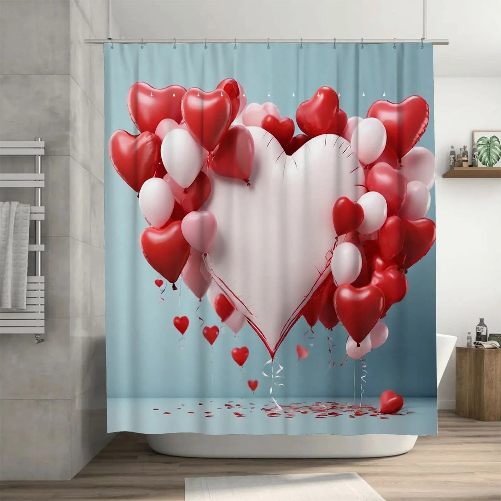 Tenda da doccia con palloncino a forma di cuore | Decorazione da bagno romantica e festosa