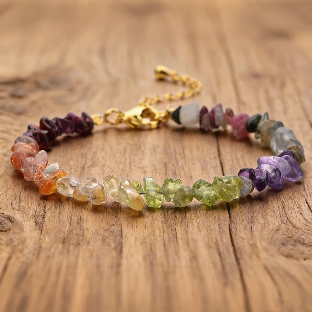 Bohemian Natural Mixed Gemstone Garnet Tourmaline Labradorite Sunstone Citrine Amethyst Peridot Chips Chakra Bracelets for Women