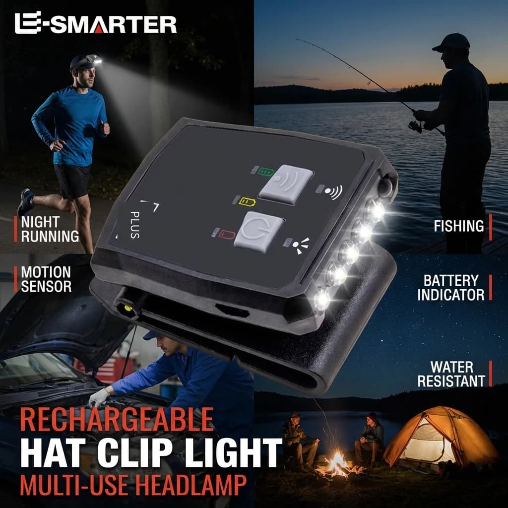 Waterproof LED Light for Hat, Rechargeable Clip Front Torch for Fishing and Camping