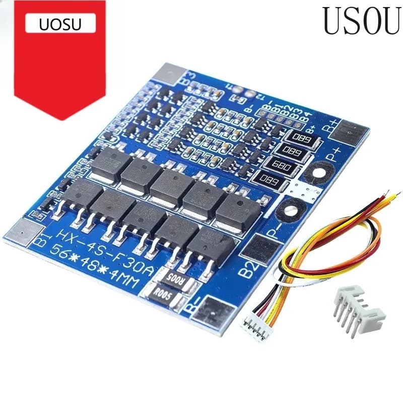 BMS 4S 14.8V 30A Li-ion Lithium 18650 PCB Battery Charge Protection Board with Balanced 12.8V Lithium Iron Phosphate HX-4S-F30A