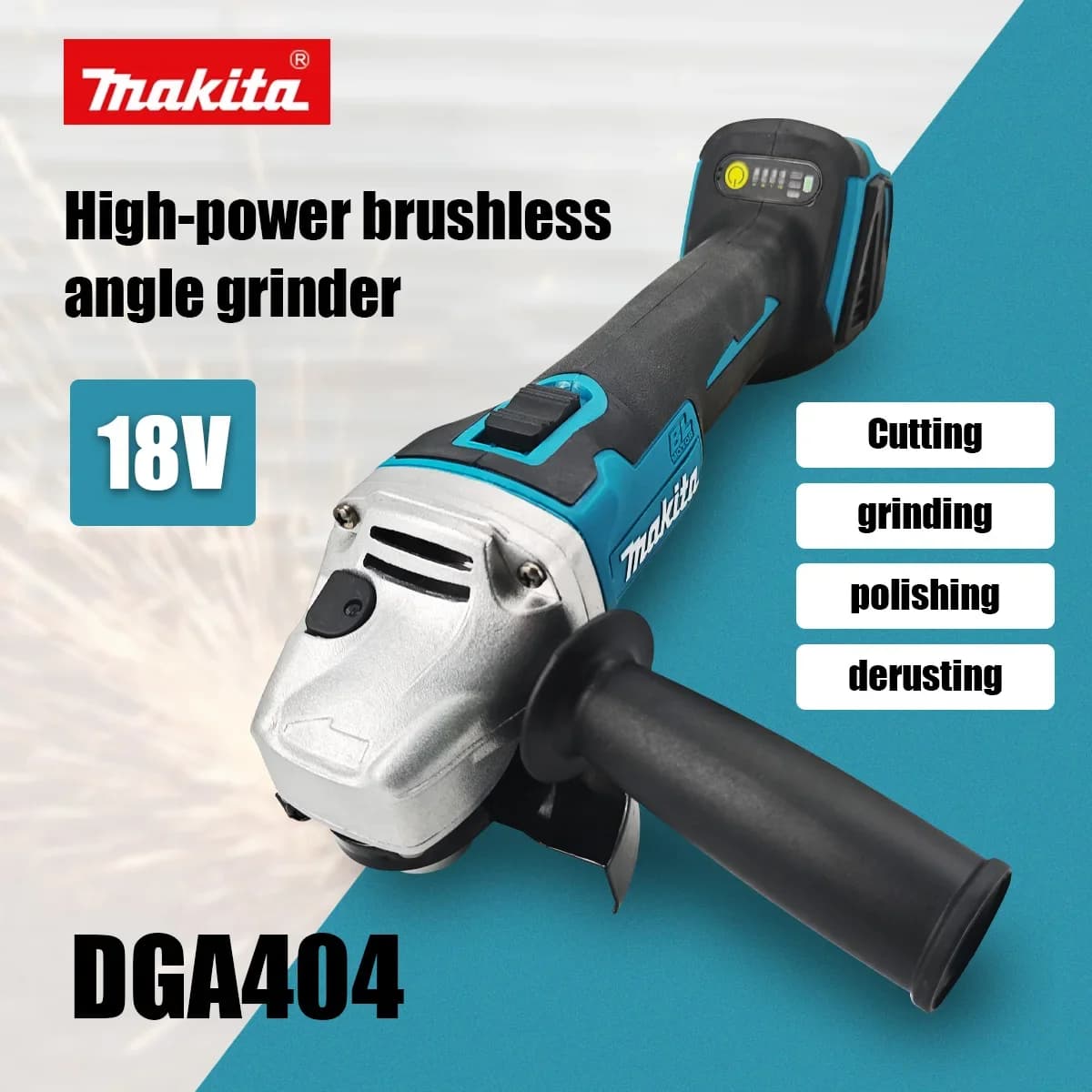Smerigliatrice Angolare Elettrica Brushless Makita DGA404 18V ad Alta Potenza 125mm/100mm con Batteria Ricaricabile per Taglio e Lucidatura