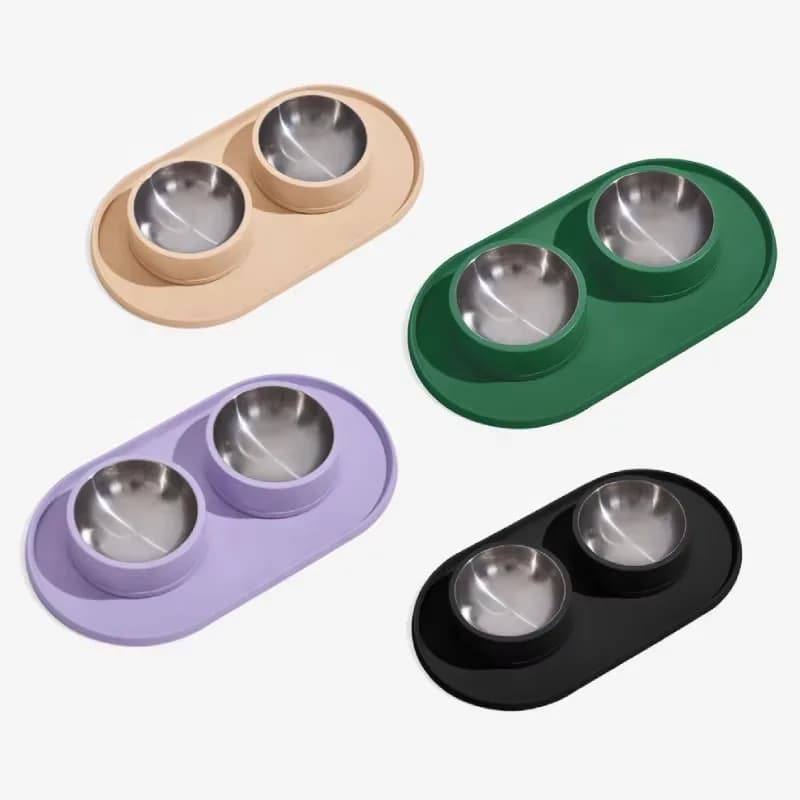 Ciotola per Cani/Gatti in Acciaio Inox Antiscivolo Grande con Doppio Alloggiamento per Alimenti