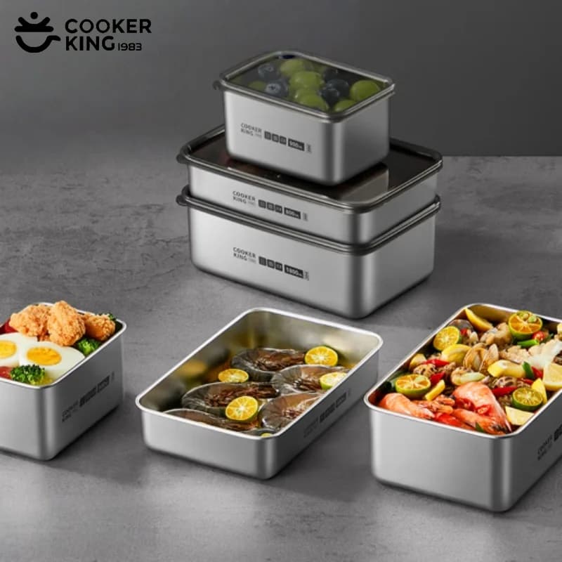 COOKER KING Contenitore per la conservazione della frutta in acciaio inossidabile, contenitore sigillato per frigorifero con coperchio, portatile per la casa, porta pranzo Bento