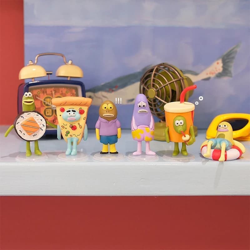 Set di 6 Bambole SpongeBob SquarePants, Piccole Bambole Anime Carine, Decorazioni per Auto, Ornamenti da Scrivania, Regali per Ragazze, Giocattoli