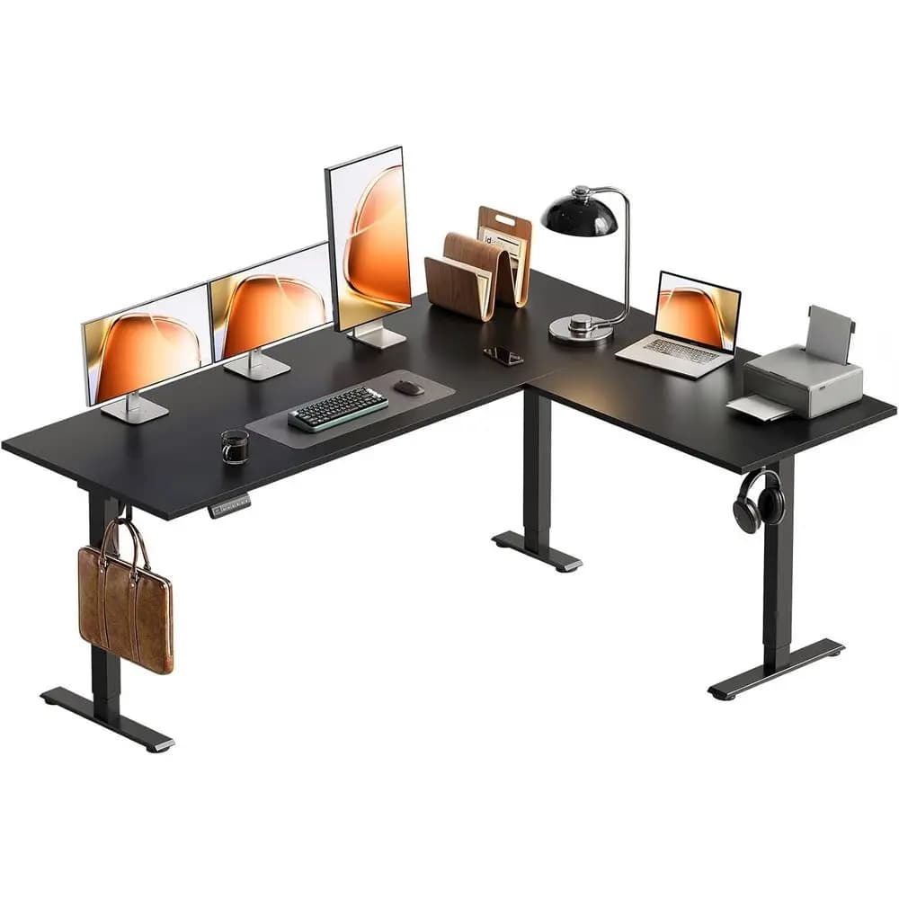 Scrivania Elettrica a L Reversibile 63, Altezza Regolabile, Scrivania Ergonomica per Computer da Casa e Ufficio, Nera