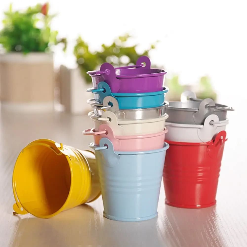Vaso Contenitore in Latta, Vaso per Fiori in Ferro, Barile per Fiori in Ferro Stile Pastorale, Miniature, Mini Gancio, Secchiello d'Acqua in Latta, Balcone