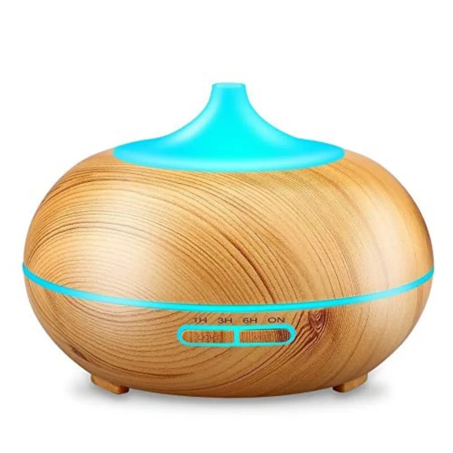 Diffusore di Oli Essenziali da 500ml con Effetto Legno, Umidificatore Ultrasonico Silenzioso a Nebbia Fredda con Luci LED Colorate Cangianti