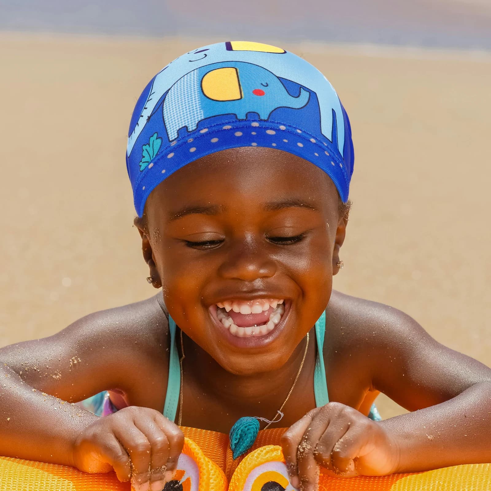 Unisex Nylon Swimming Headphone Non-slip Swim Hat for Kids Easy to wear Neckline Swim Hat Lightweight, Durable and Elegant