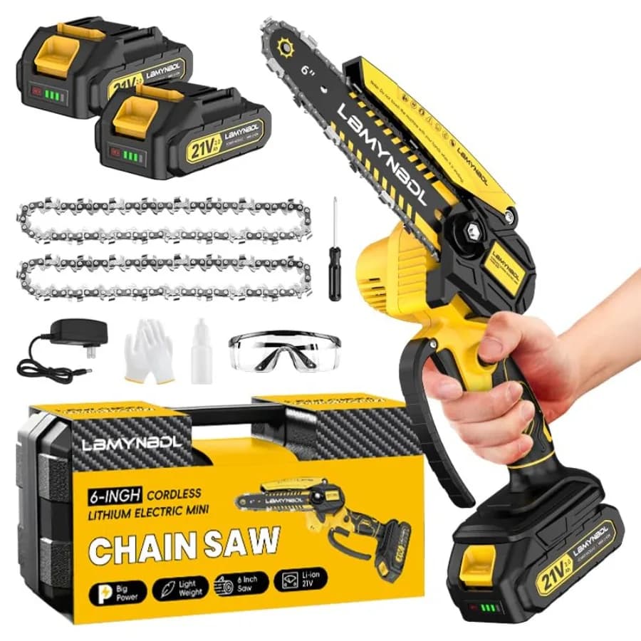 Mini Motosega a Batteria da 6 Pollici con 2 Batterie da 2000mAh, Motosega Elettrica Portatile con Blocco di Sicurezza