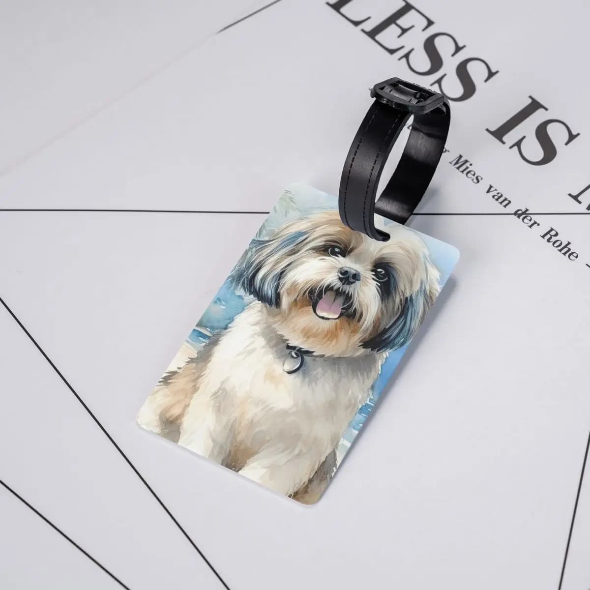 Etichette per bagagli con motivo Shih Tzu sulla spiaggia, accessori per valigie, etichetta identificativa per bagagli da viaggio, porta etichetta con nome e indirizzo