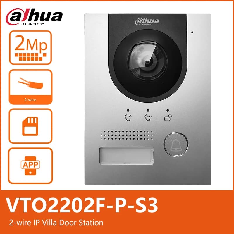 Dahua VTO2202F-P S3 Stazione porta villa IP a 2 fili multilingue 2MP H.265 Colorato 160 ° Telecamera fisheye Campanello con altoparlante incorporato
