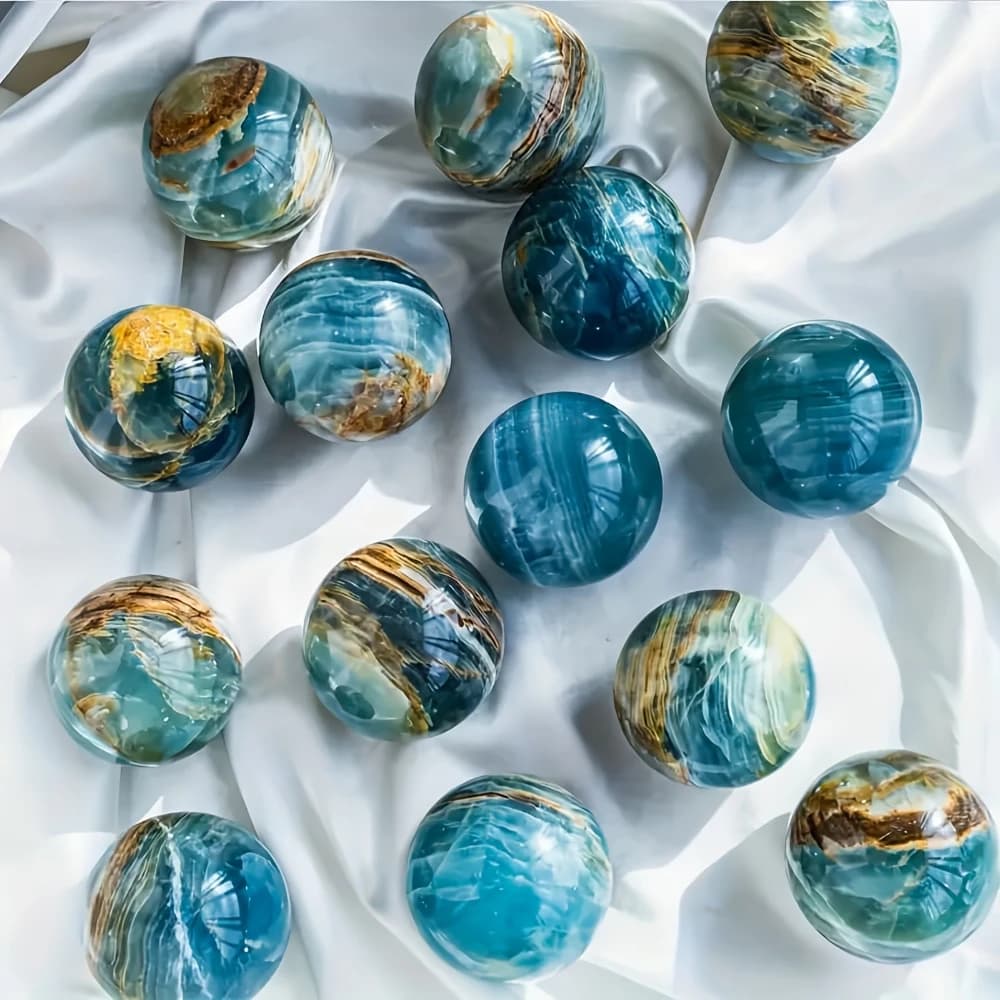 1pc Sfera di cristallo di onice blu naturale Stile bohemien Modelli sferici lucidi Elegante arredamento per la casa e la scrivania Regalo di festa unico