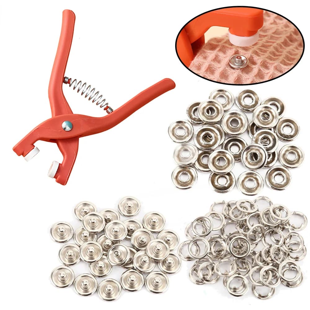 Pinza Strumento 50 pezzi Bottone a pressione in metallo Kit di fissaggio a scatto addensato Forniture artigianali fai da te per l'installazione di vestiti Borsa Accessori per cucire