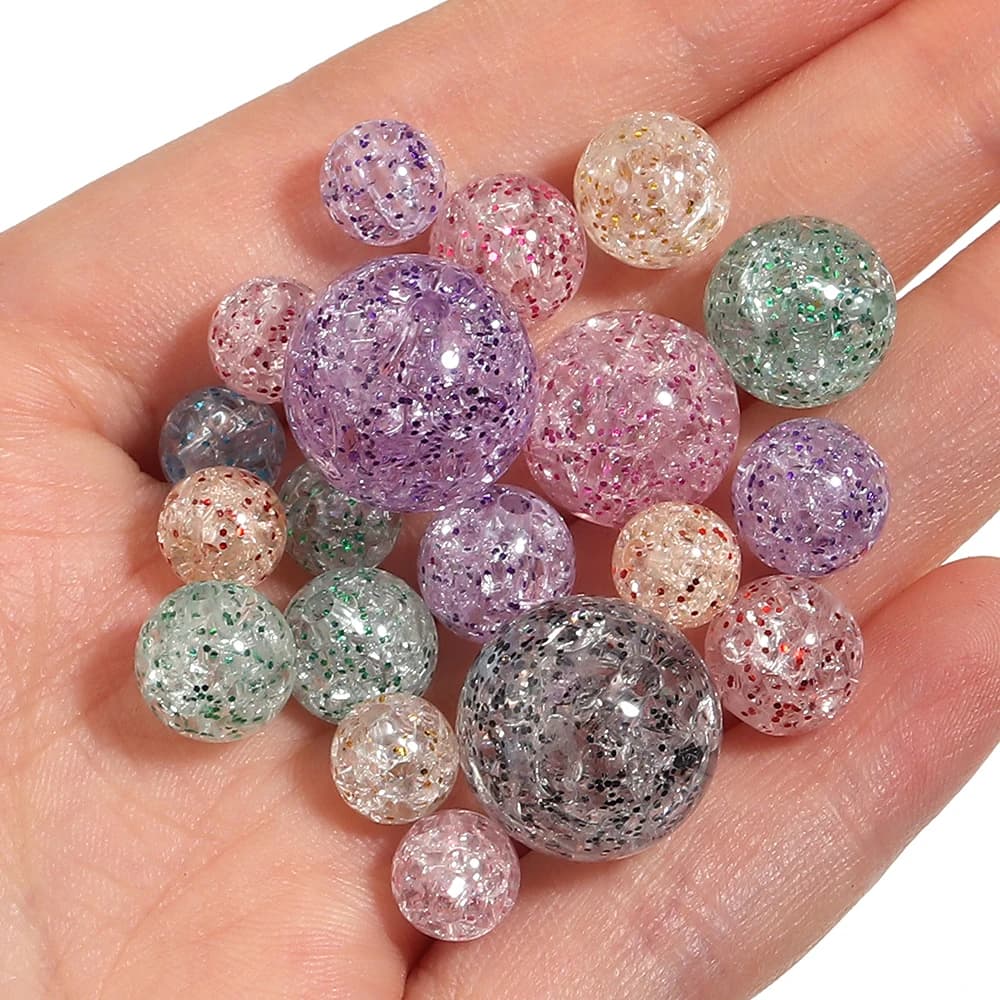 10-100pcs/lot Crackle Glitter Round Acrylic Beads Multicolor Loose Spacer Bead for DIY Bracelet Necklace Jewelry Making