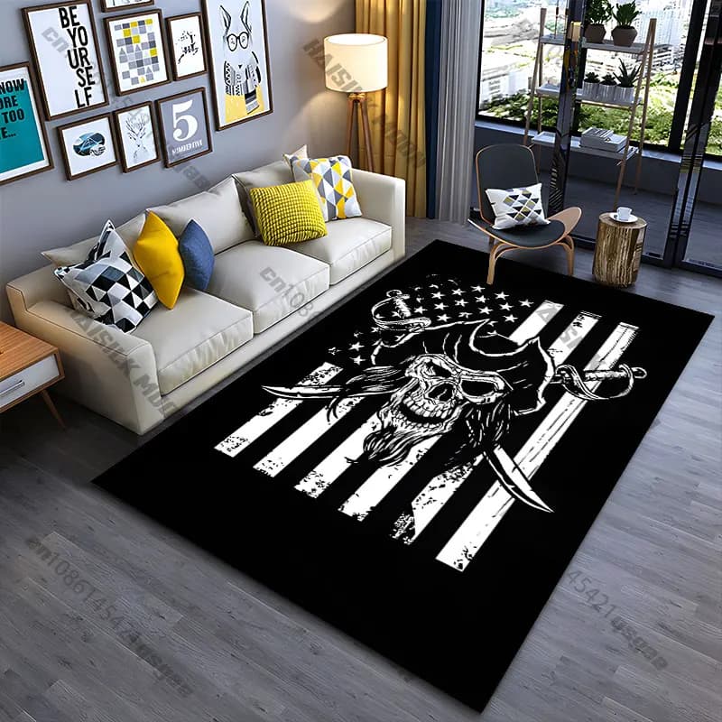 Tappeto con bandiera e spade a forma di teschio di pirata, tappeto da yoga, decorazione per soggiorno, tappetino per gattonare per bambini, zerbino, tappeto per area giochi