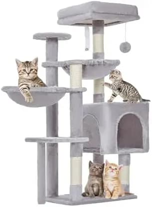 Taoqimiao Albero per Gatti da 100 cm con Tiragraffi e Amache - Grigio Chiaro