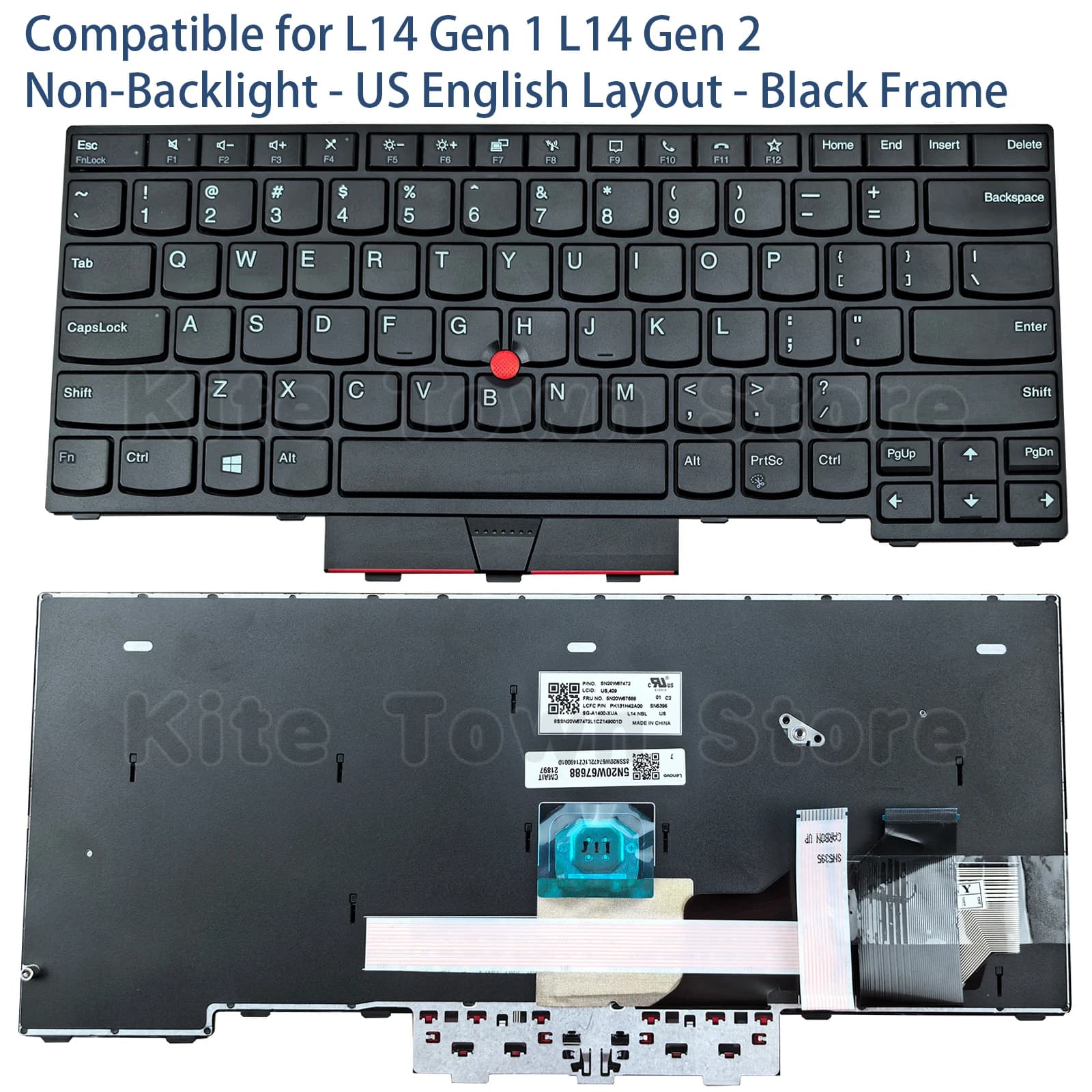 New non-backlit portable keyboard with U.S. layout for Lenovo Thinkpad L14 Gen 1 L14 Gen 2 with Black TrackPoint chassis
