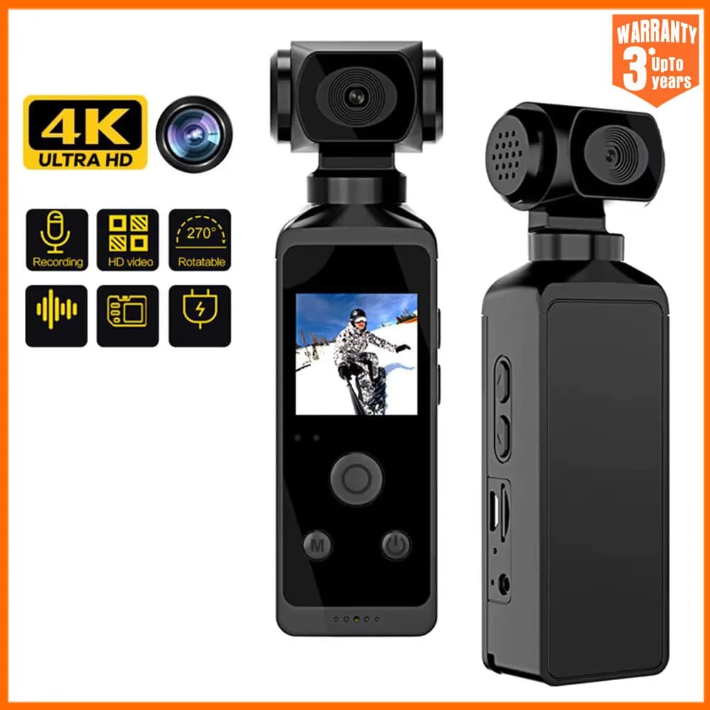 4K HD Wifi Mini Action Camera Waterproof 270° Rotatable Pocket Sports Cam Anti Shake for Travel Bicycle Driver Recorder