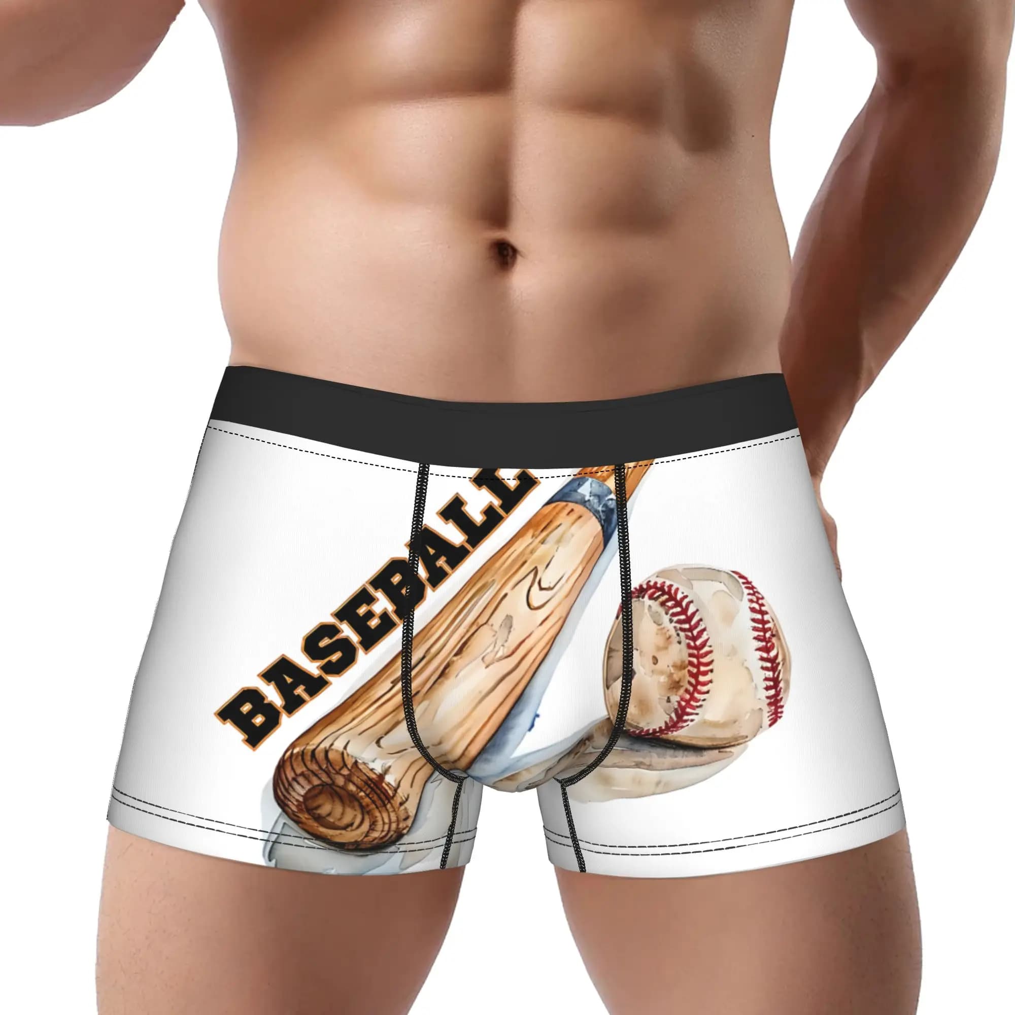 Watercolor Baseball Bat and Ball Illustration Underpants Homme Panties Men's Underwear ball Comfortable Shorts Boxer Briefs