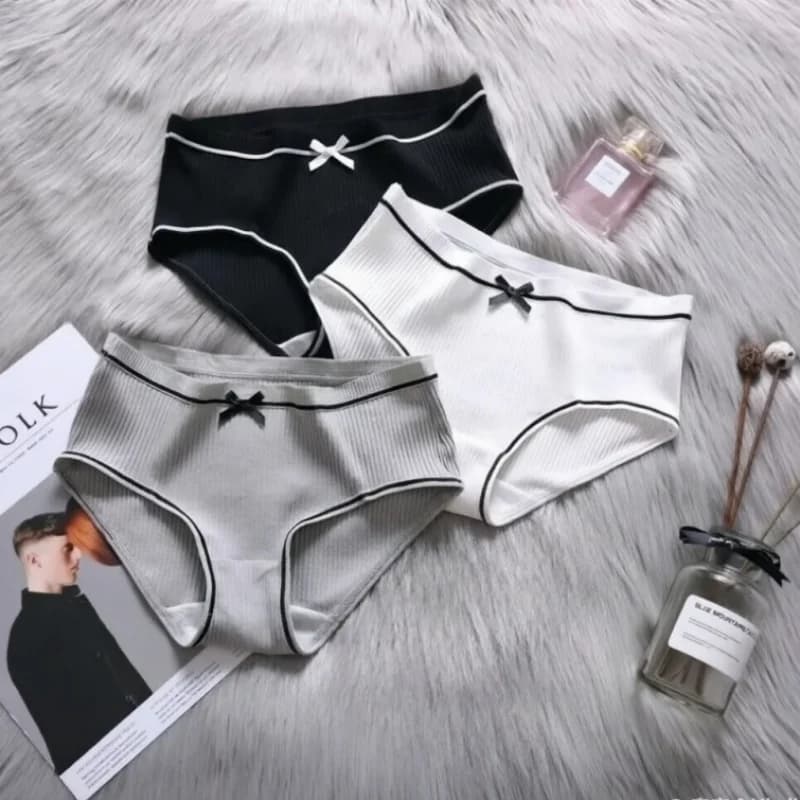 3pcs Summer Underwear Women Briefs Thread Comfortable Breathable Princess Bow Sexy Mid-waist Solid Color Women Briefs
