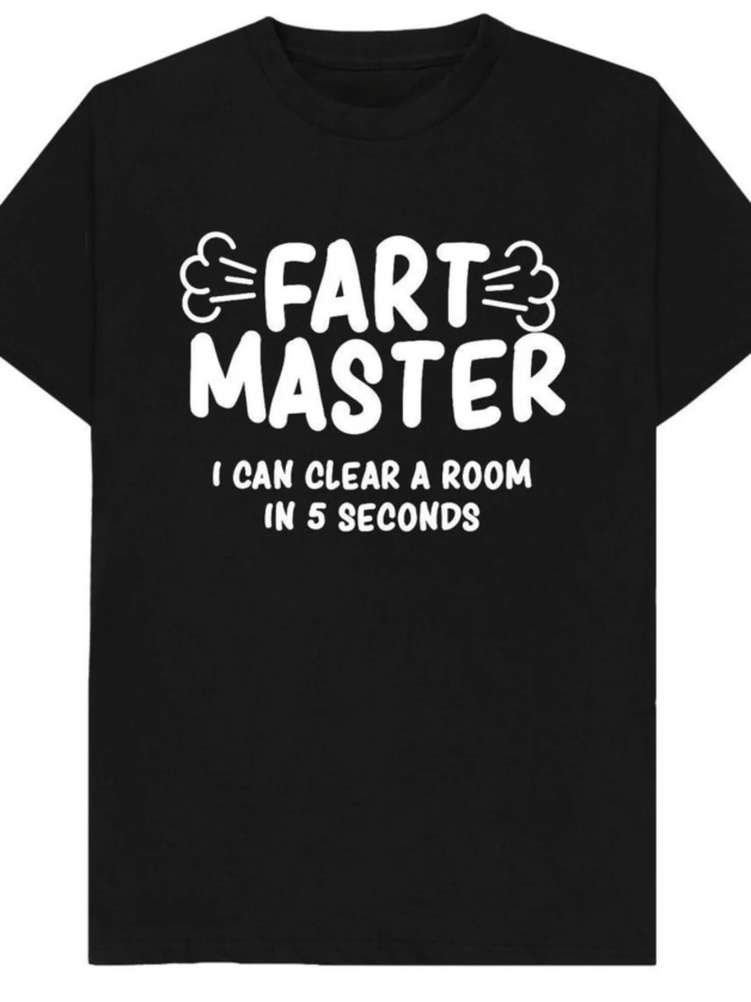 Divertente maglietta in cotone nero 'Fart Master' - "I Can Clear a Room in 5 Seconds" Design umoristico, maglietta morbida girocollo per adulti,