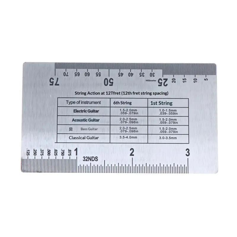 Righello in acciaio inossidabile per misurare l'azione delle corde, strumento di riparazione per chitarra, basso, strumenti musicali, per liutai, per chitarra, ukulele, basso
