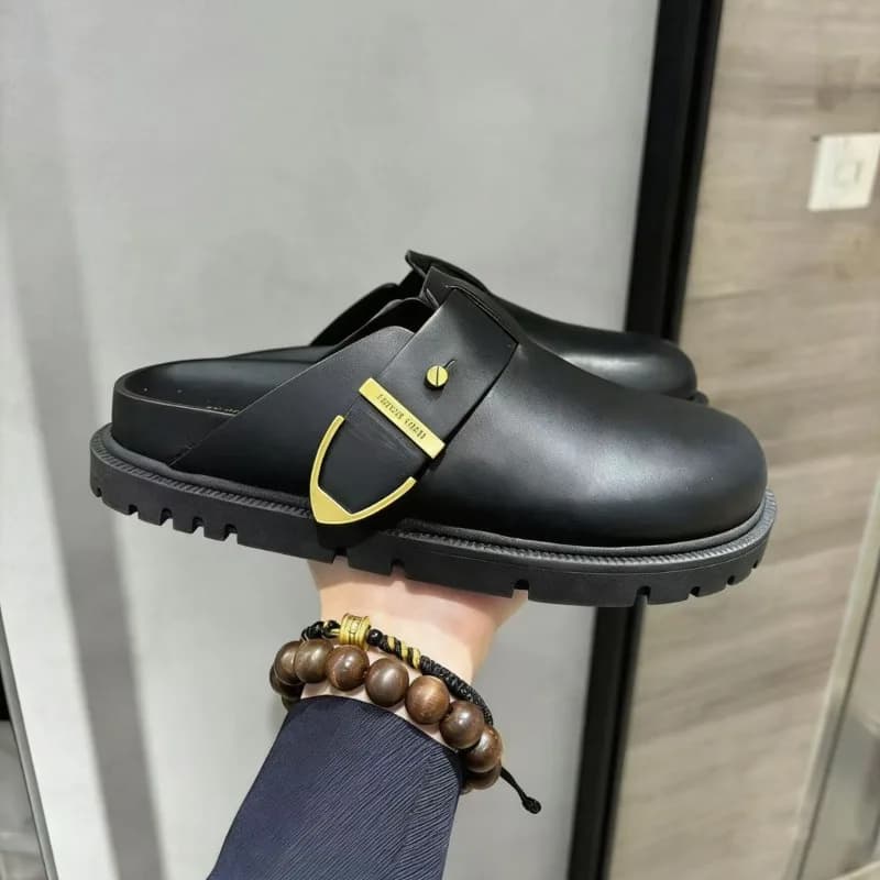 Women's cowhide leather Versatile Half-drag Comfortable brief-on Bottom cork Outer Clothing Casual Head Fashion slippers