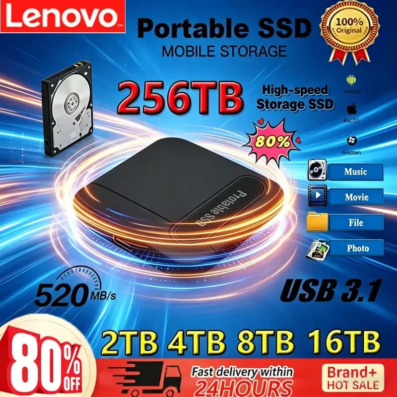 Disco Rigido Esterno Originale Lenovo 2TB 4TB 8TB SSD Portatile USB3.1 Dispositivo di Archiviazione per Laptop PC Desktop
