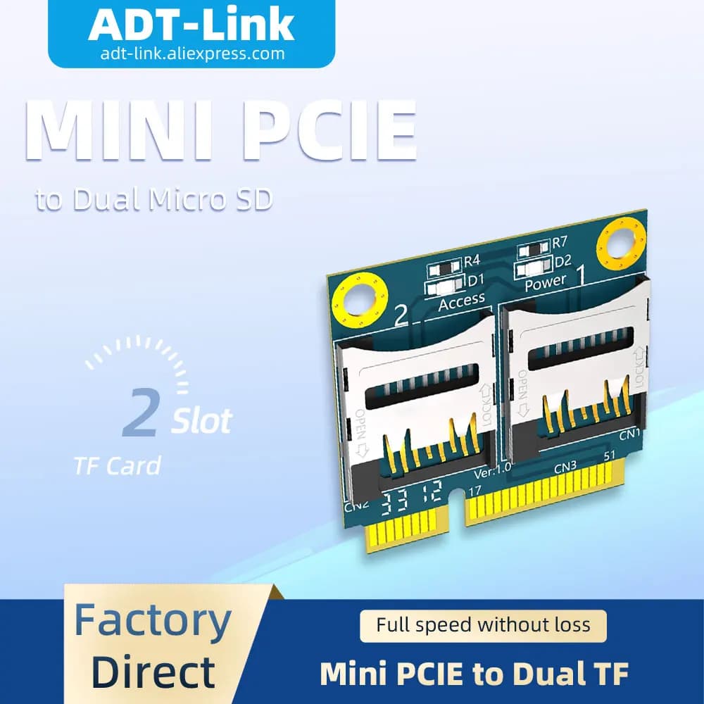 Scheda di Espansione SSD per Laptop a 2 Porte, Adattatore Lettore di Schede Mini PCIe a Doppio Micro SD TF, Supporto per Espansione Memoria